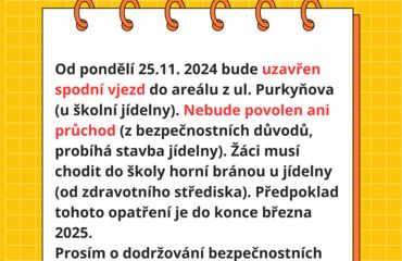 Uzavření vjezdu do areálu školy